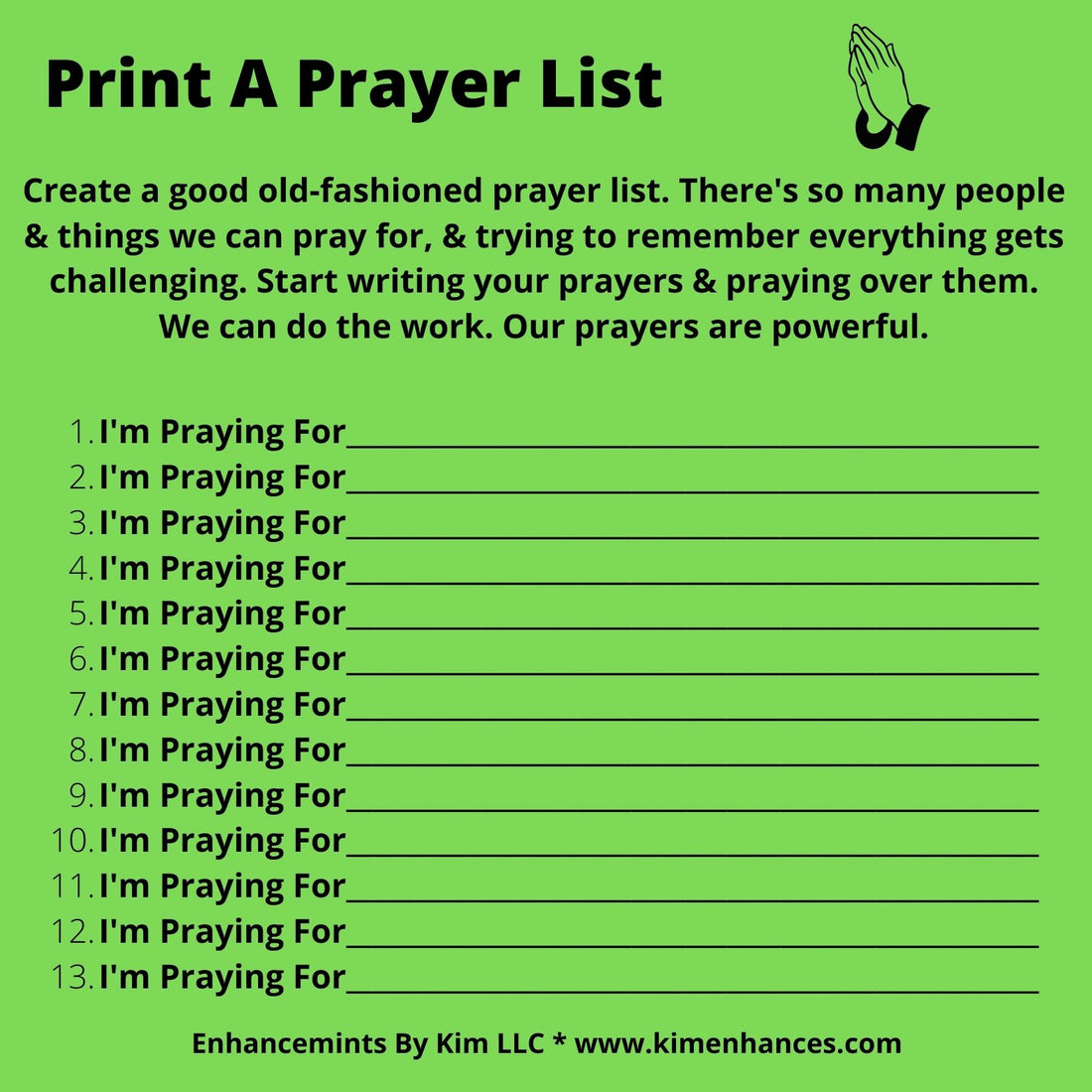 Print A Prayer List